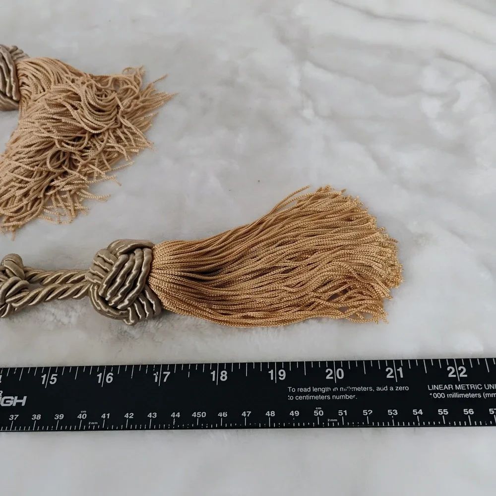Gold Brown Rope Tassel Twisted Cord Knot Fringe Tie Curtain Tie Back Set of 2